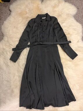 Equipment Black and White Polka Dot Long Sleeve Shirt Dress